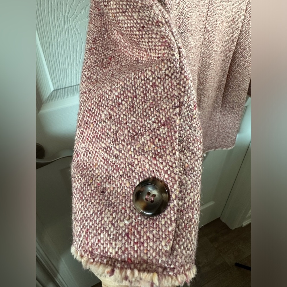 Sisley Rose Pink Tweed Wool Coat Jacket US 4 Mid-Thigh Length Italian Tailored - Picture 7 of 15
